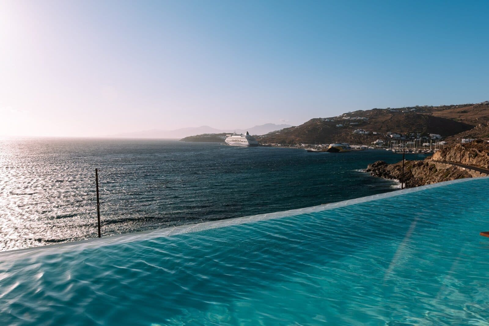 The infinity pool and the Aegean at Zuma Mykonos